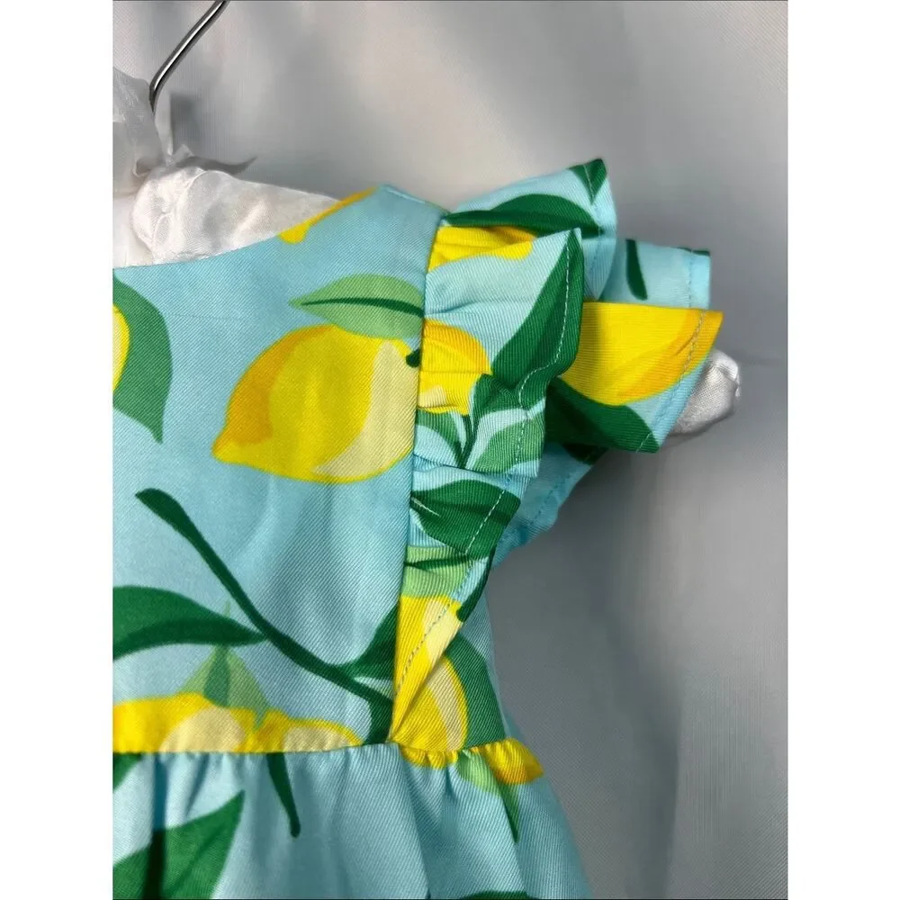 Janie and Jack Lemon Print Dress & Bloomers - Blue, Yellow, Green size 3-6 m NWT
